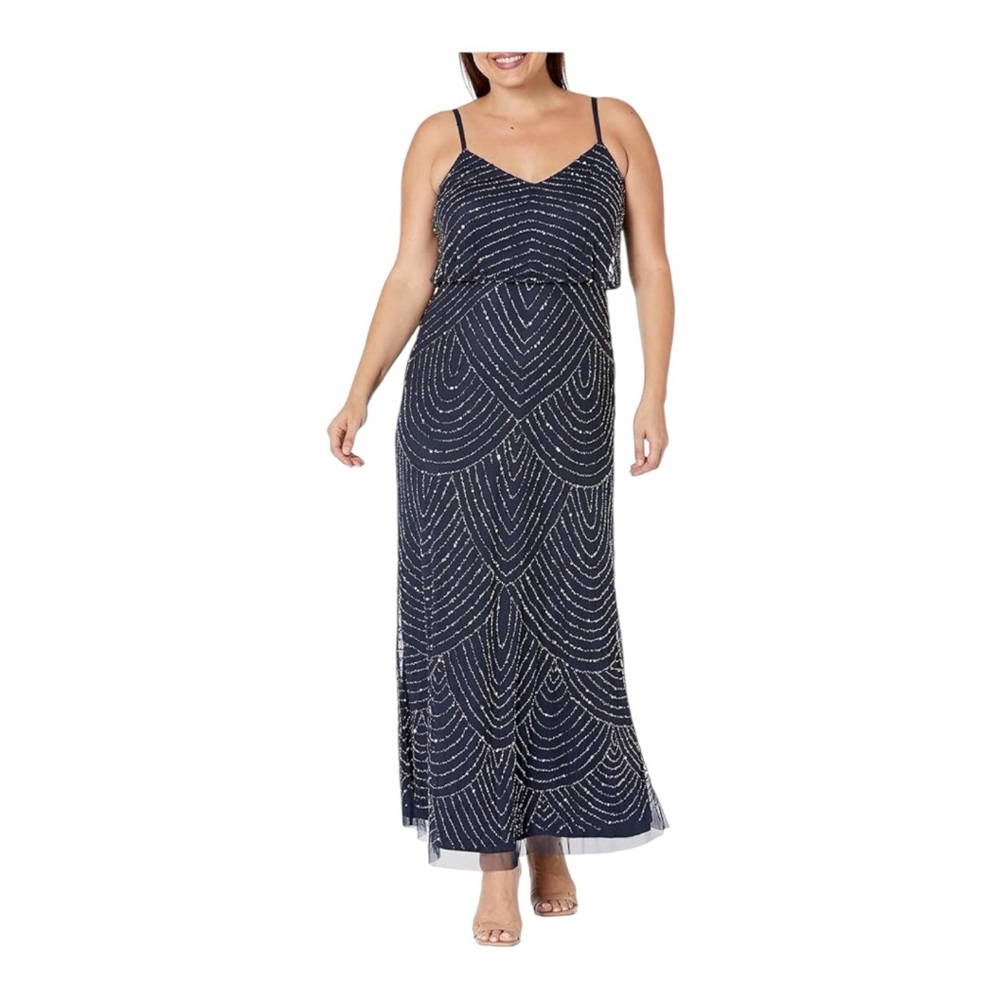 Adrianna Papell Long Beaded Blouson Gown 6